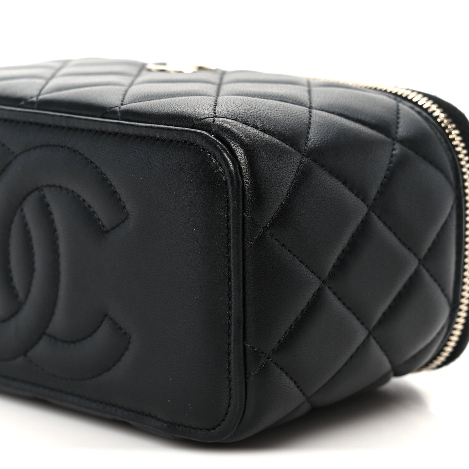 Chanel Lambskin Quilted Small Top Handle Vanity Case With Chain Black