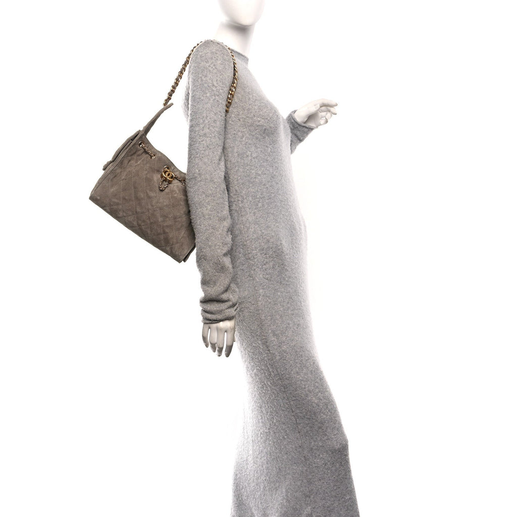 Chanel Suede Quilted Small Chanel 25 Handbag Dark Grey