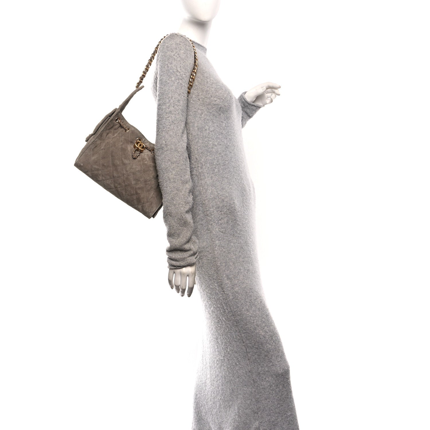 Chanel Suede Quilted Small Chanel 25 Handbag Dark Grey