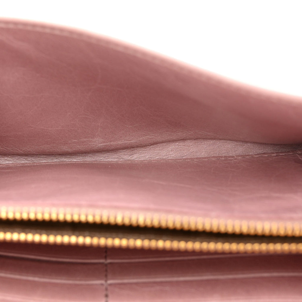 Prada Glossy Calfskin Triangle Quilted Triangle Continental Flap Wallet Light Pink