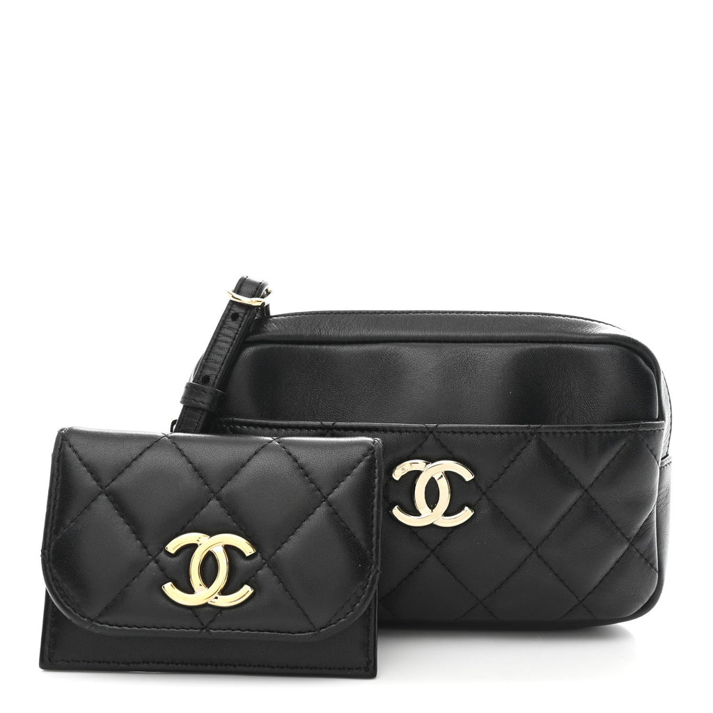 Chanel Lambskin Quilted Waist Bag With Pouch Black