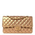 Chanel Metallic Lambskin Quilted Medium Double Flap Golden