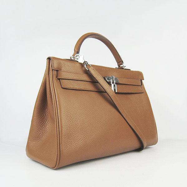 Hermes Kelly 35cm Togo Leather Handbag Light Coffee/Silver