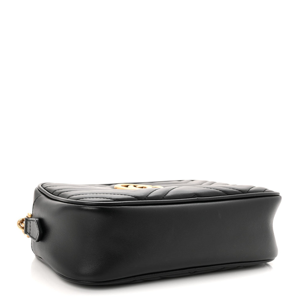 Gucci Calfskin Matelasse Small GG Marmont Chain Shoulder Bag Black
