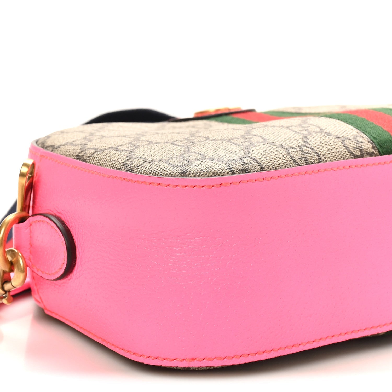 Gucci GG Supreme Monogram Textured Dollar Calfskin Web Ophidia Small Crossbody Bag Beige Ebony Fuchsia