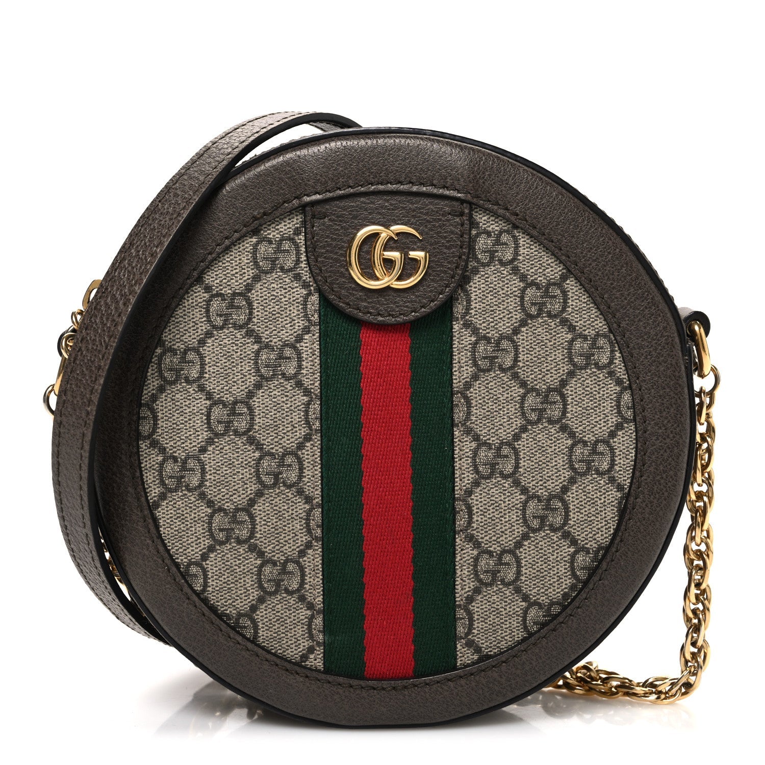 Gucci GG Supreme Monogram Web Mini Ophidia Round Shoulder Bag Brown