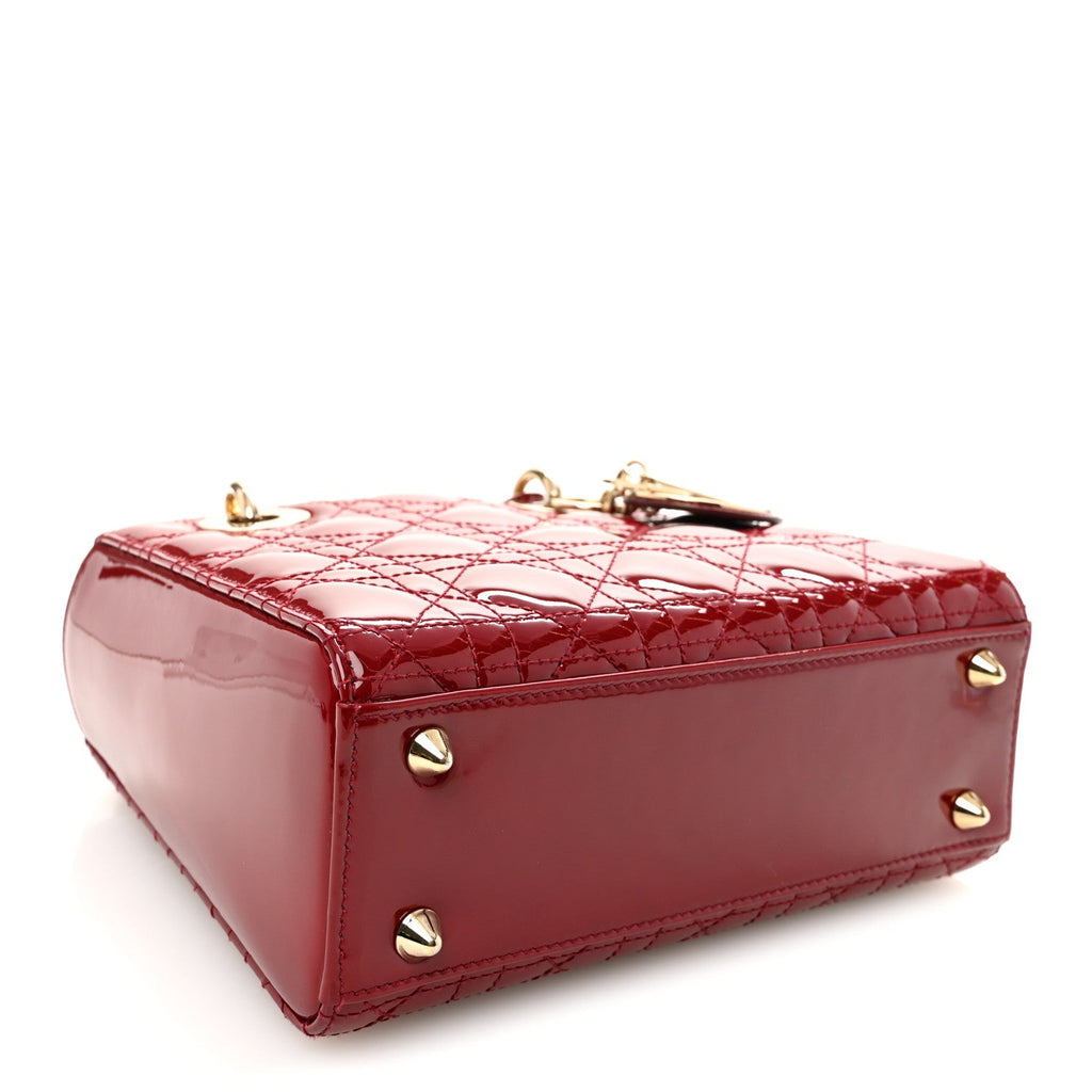 Christian Dior Patent Cannage Small Lady Dior Cherry Red
