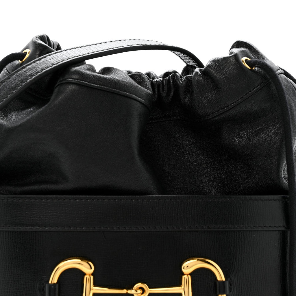 Gucci Azalea Sakai Calfskin Horsebit 1955 Drawstring Bucket Bag Black
