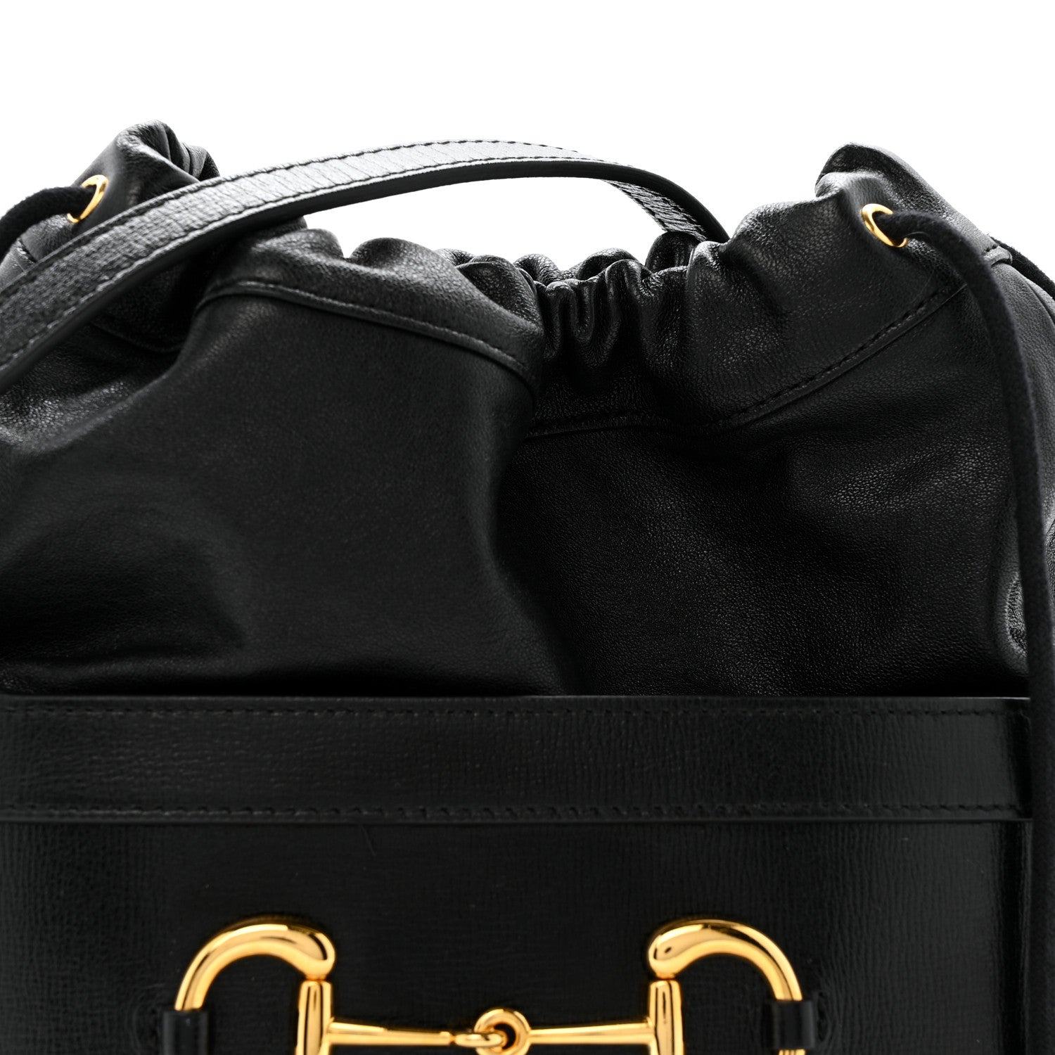 Gucci Azalea Sakai Calfskin Horsebit 1955 Drawstring Bucket Bag Black