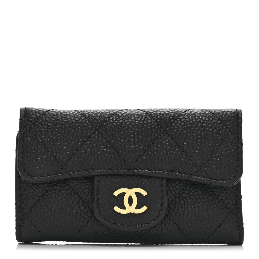 Caviar Quilted 6 Key Holder Black