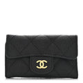 Caviar Quilted 6 Key Holder Black