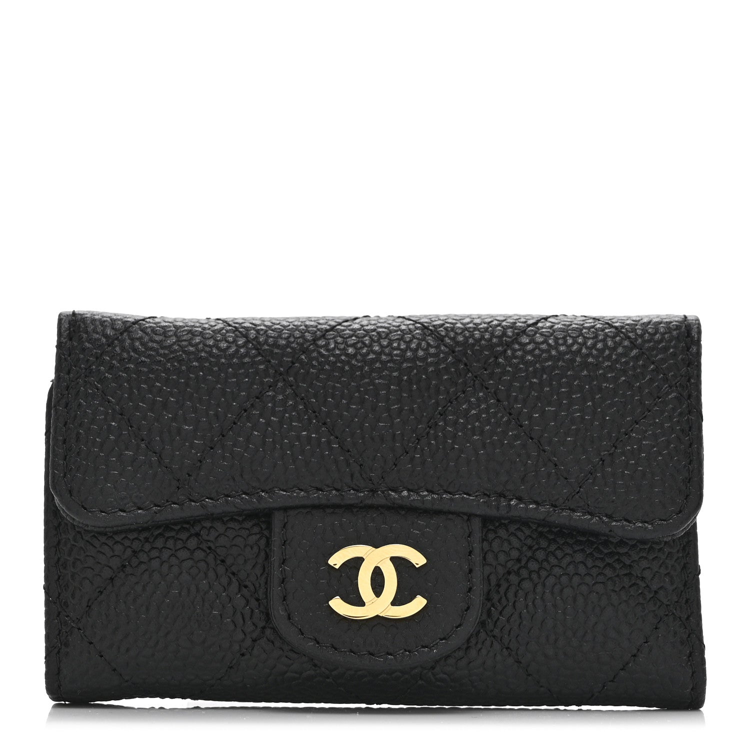 Caviar Quilted 6 Key Holder Black