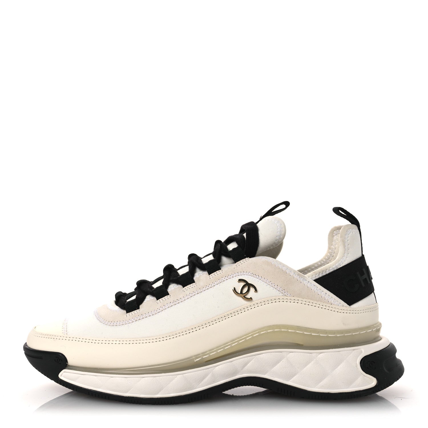 Chanel Velvet Calfskin Mixed Fibers CC Sneakers 40.5 Ivory Black
