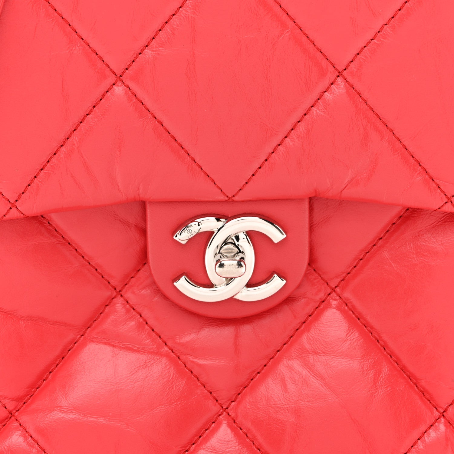 Chanel Aged Calfskin Quilted Top Handle Camera Case Red