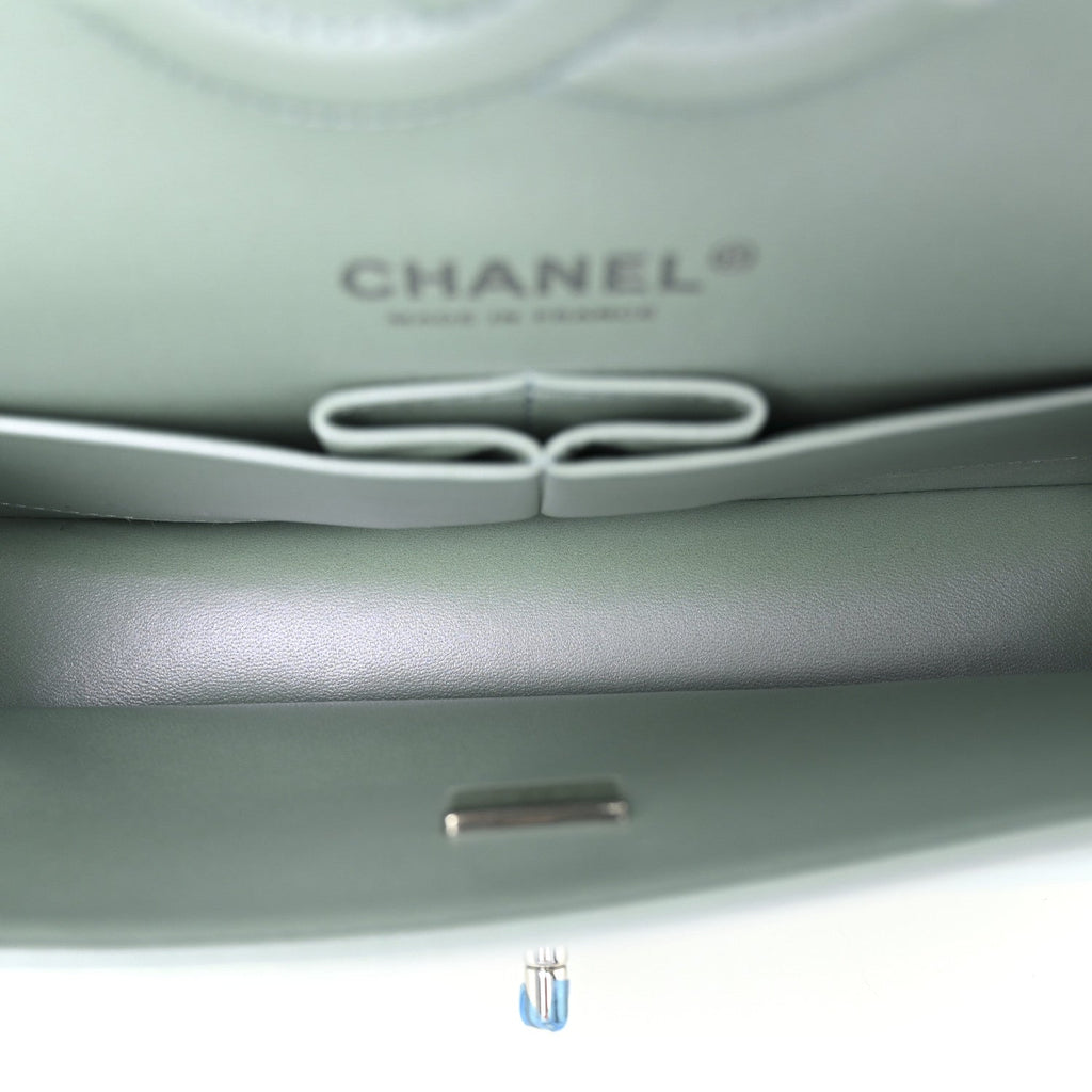 Chanel Iridescent Calfskin Quilted Medium Double Flap Light Blue