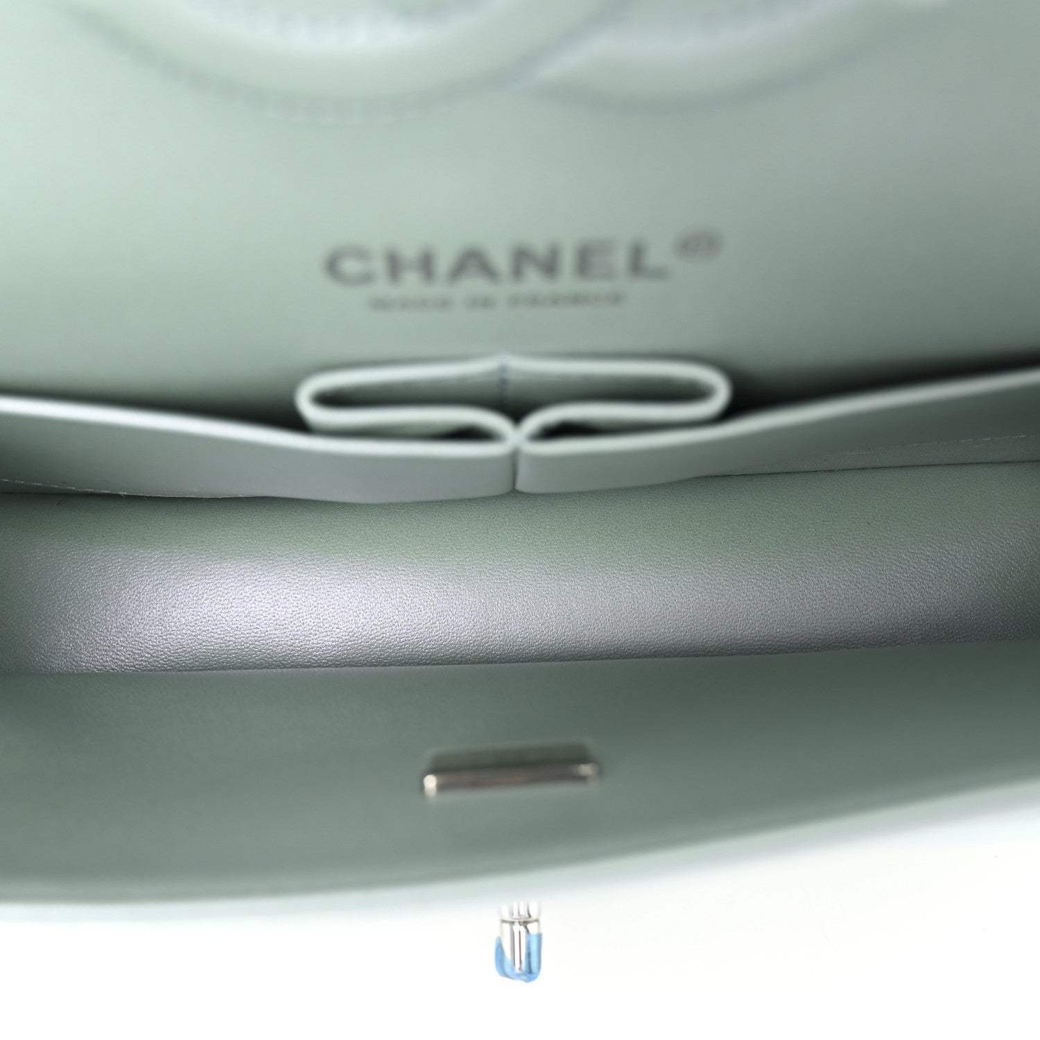 Chanel Iridescent Calfskin Quilted Medium Double Flap Light Blue
