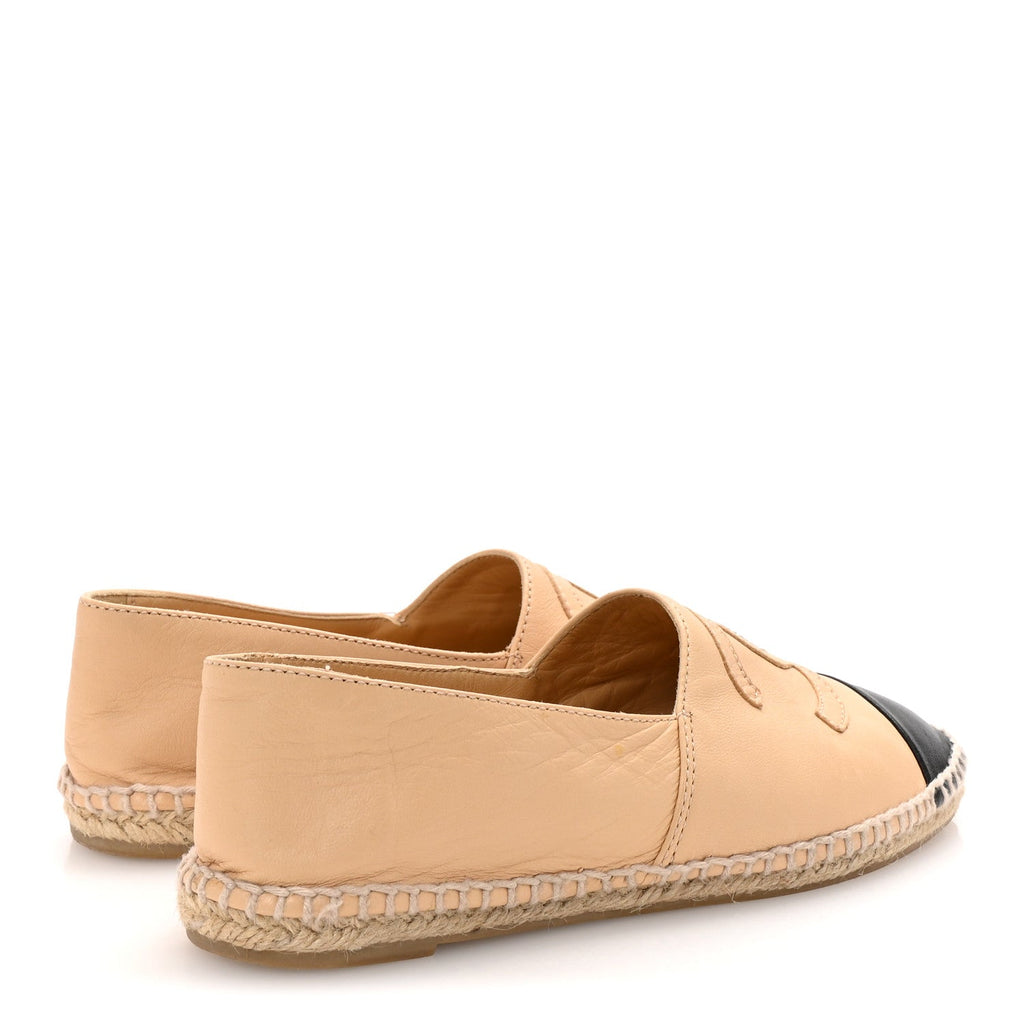 Lambskin CC Espadrilles 35 Beige Black