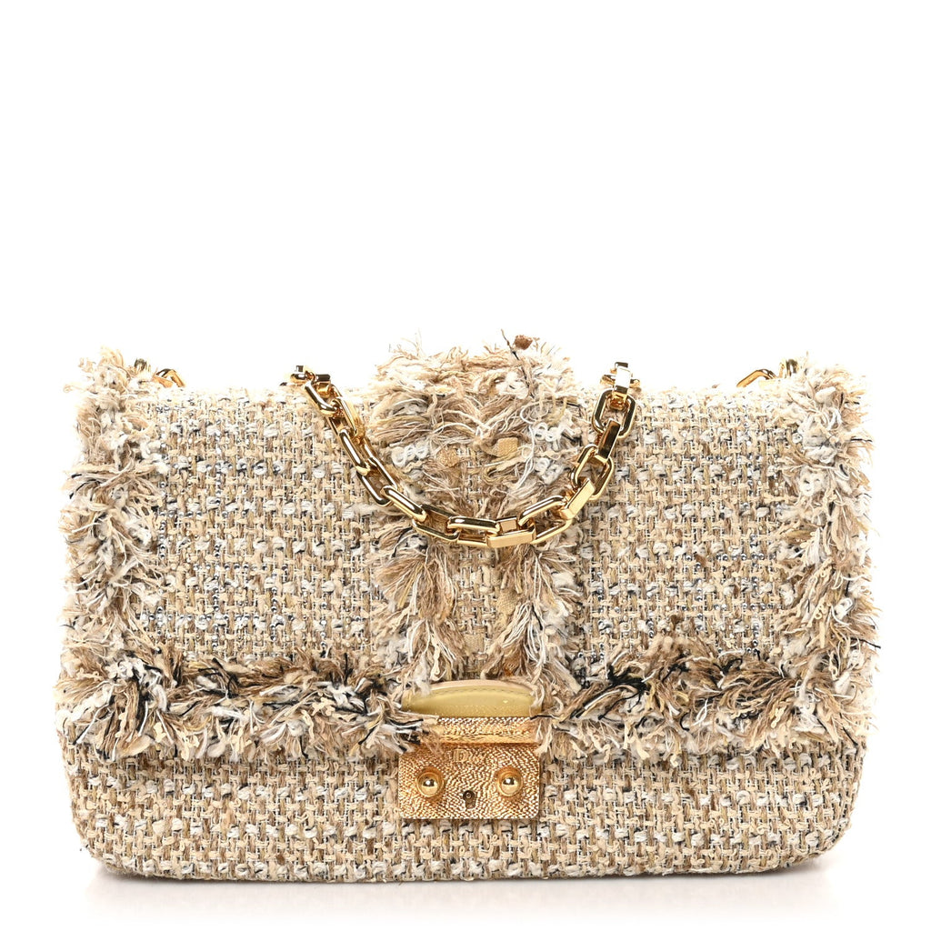Christian Dior Tweed Medium Miss Dior Flap Beige