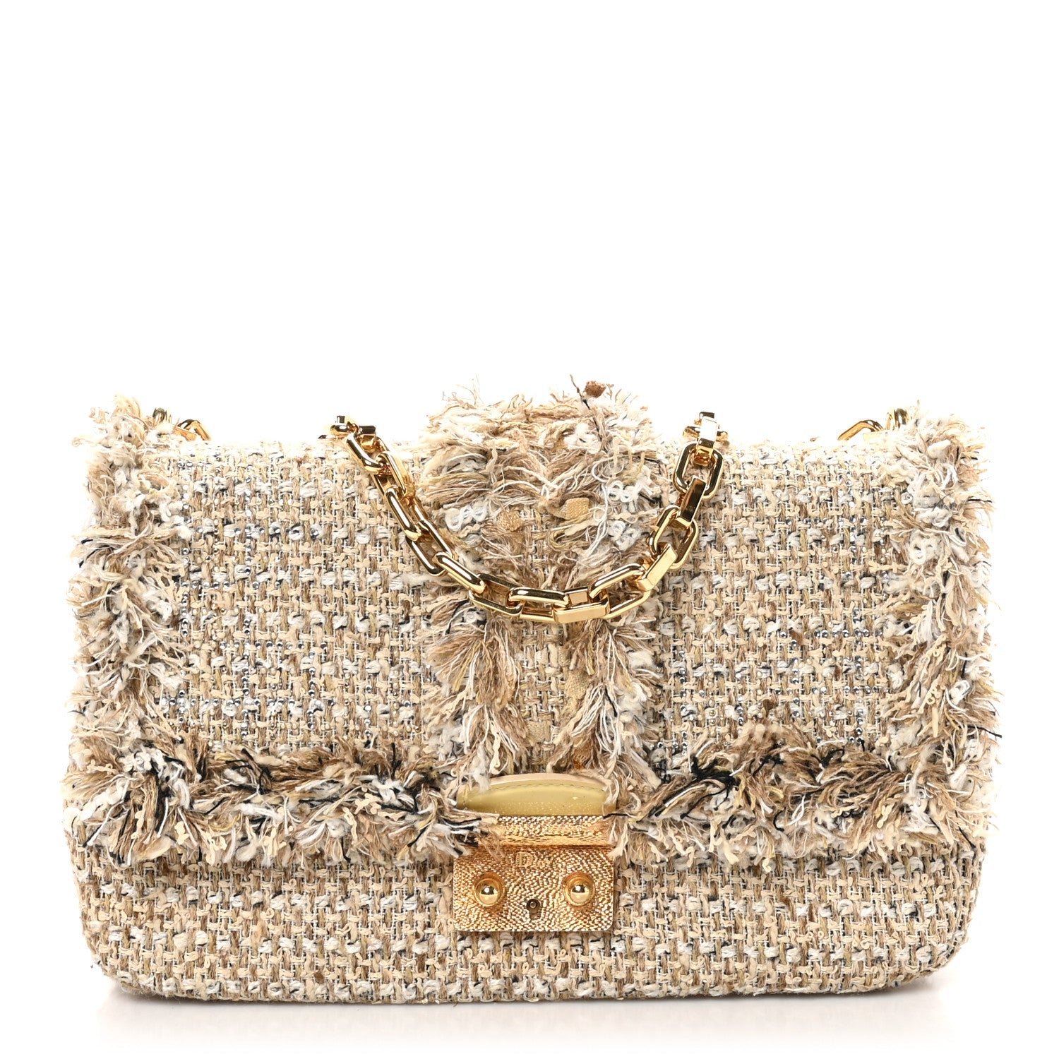 Christian Dior Tweed Medium Miss Dior Flap Beige
