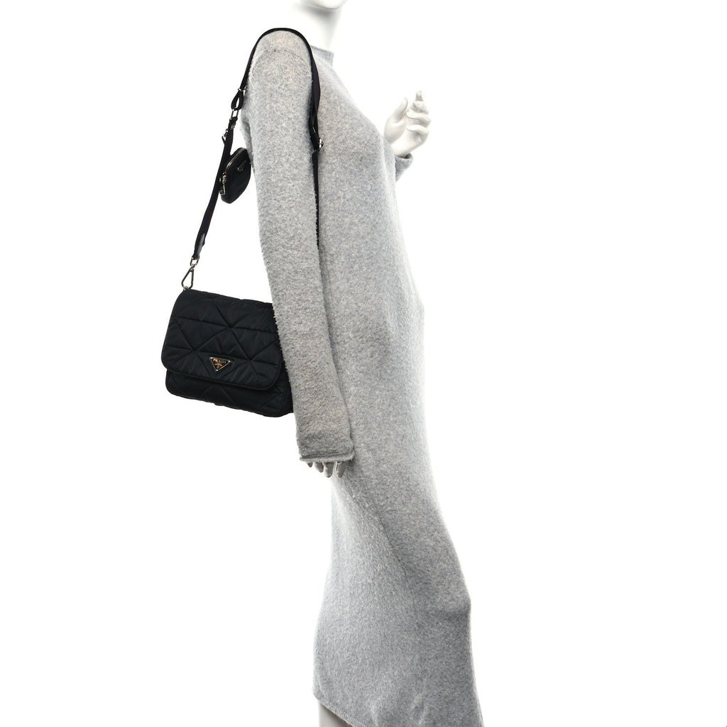 Prada Re-Nylon Quilted Padded Flap Shoulder Bag Black