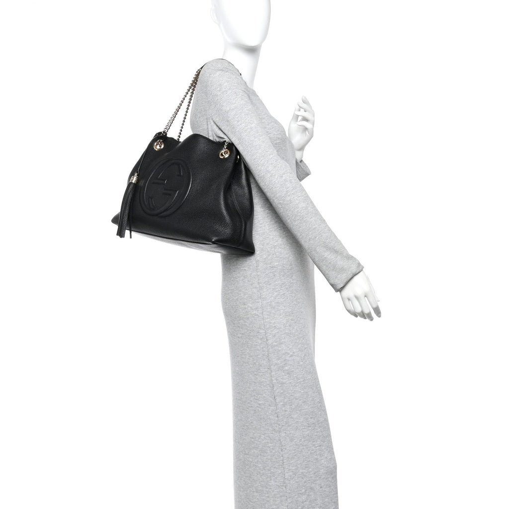 Gucci Pebbled Calfskin Medium Soho Chain Shoulder Bag Black