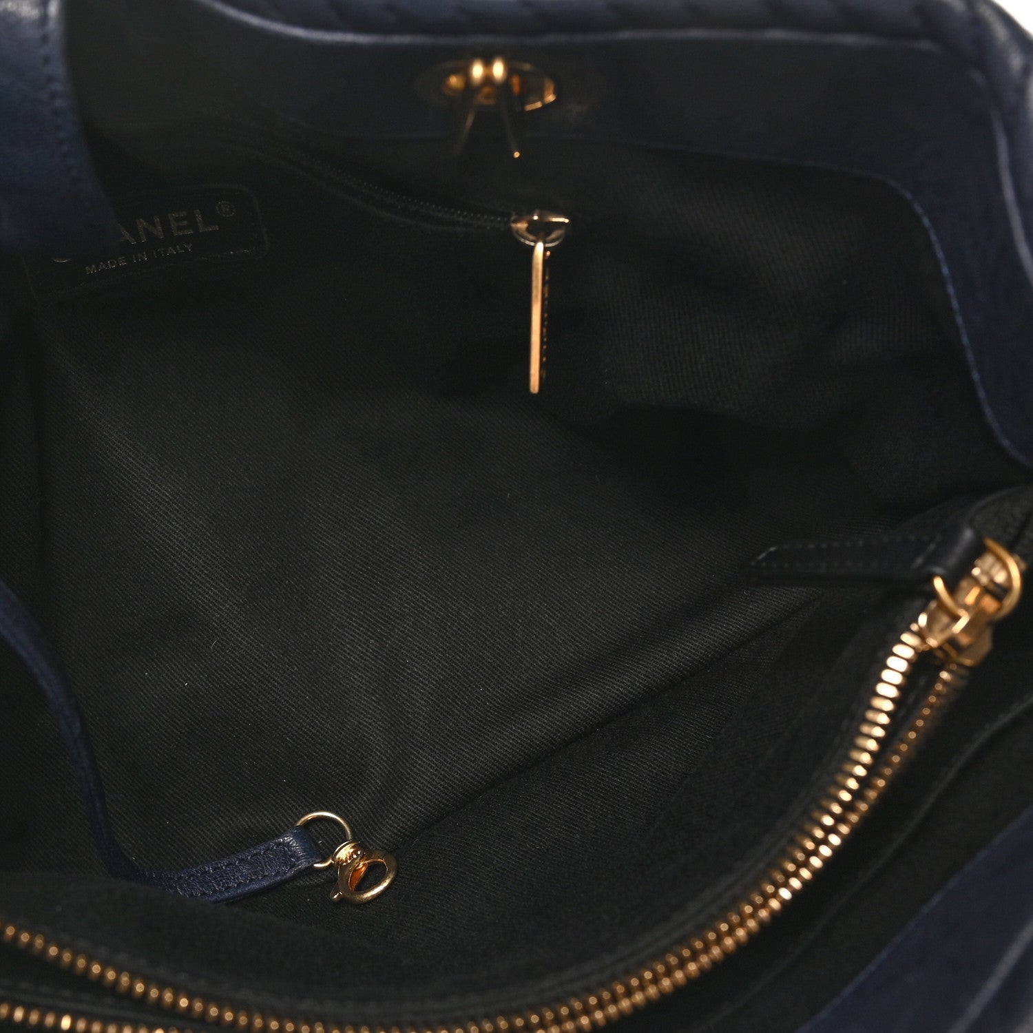Chanel Wrinkled Lambskin Chevron Quilted Surpique Tote Navy Blue