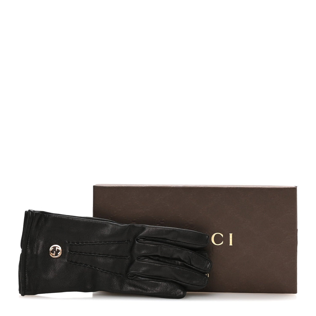 Gucci Lambskin Donna GG Gloves Black