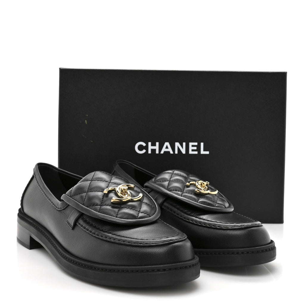 Lambskin Quilted CC Turnlock Loafers 39.5 Black