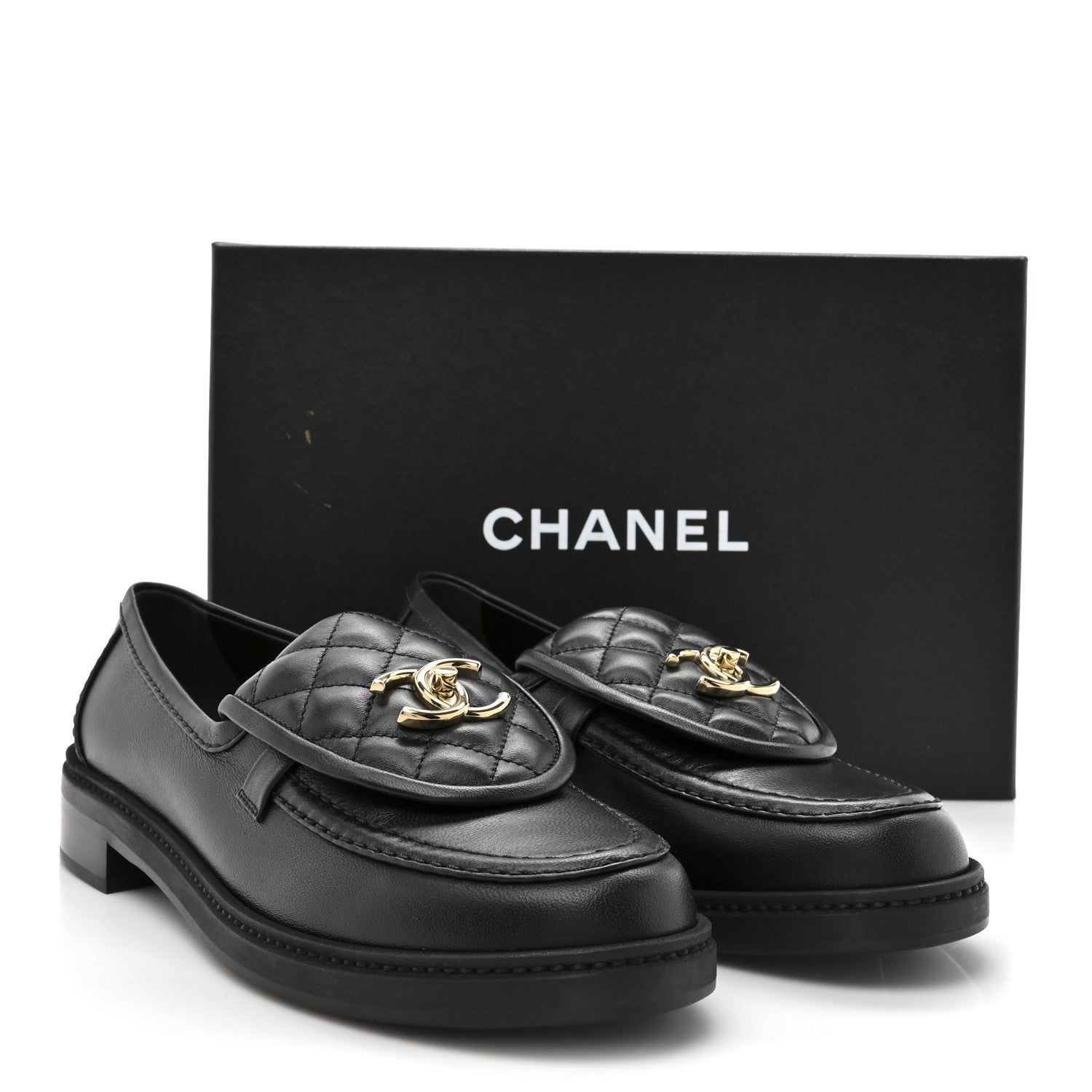 Lambskin Quilted CC Turnlock Loafers 39.5 Black