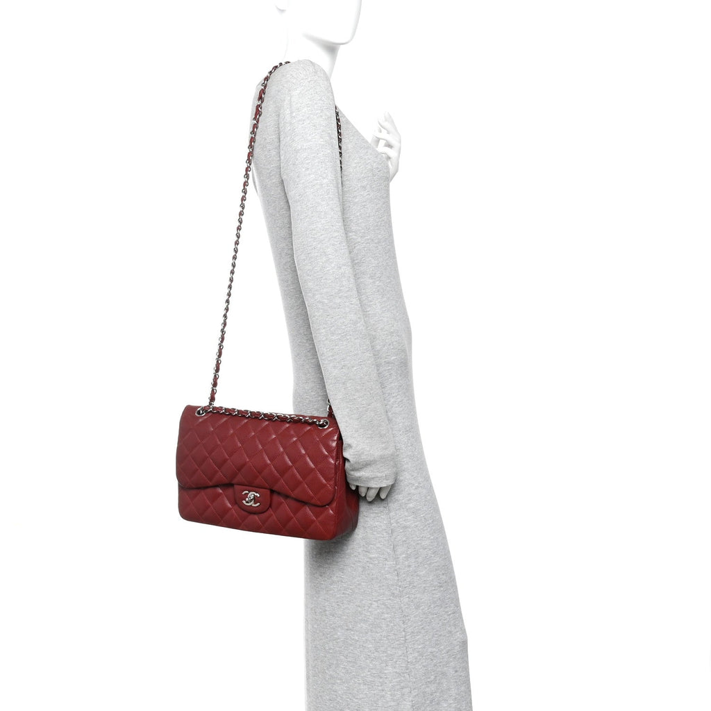 Chanel Caviar Quilted Jumbo Double Flap Dark Red