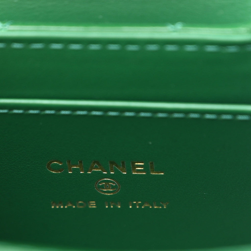 Chanel Shiny Aged Calfskin Quilted Mini Nano Kelly Shopper Green