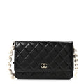 Chanel Calfskin Quilted Maxi Pearl Wallet On Chain WOC Black