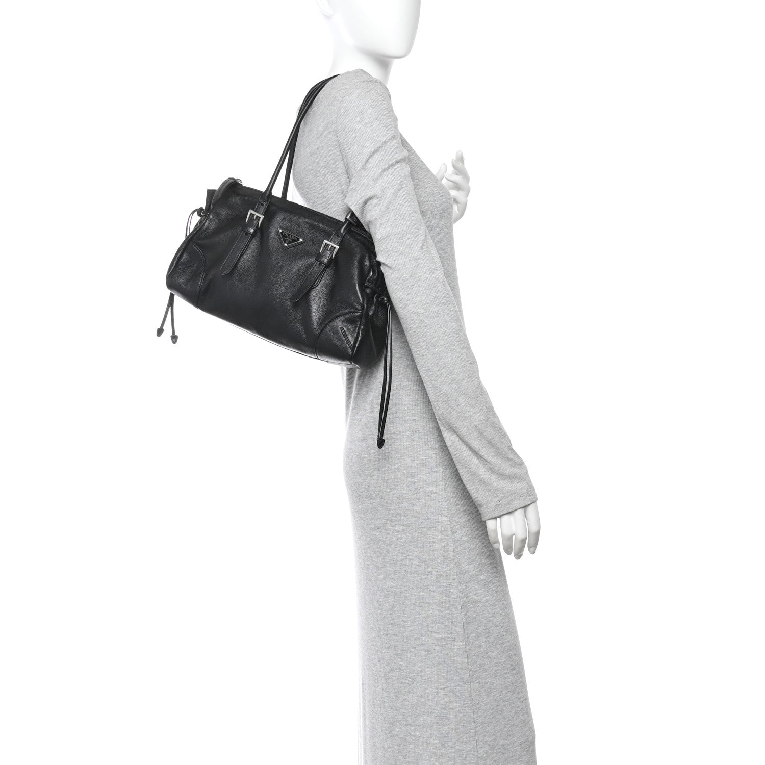Prada Antiqued Calfskin Triangle Medium Bonnie Shoulder Bag Black