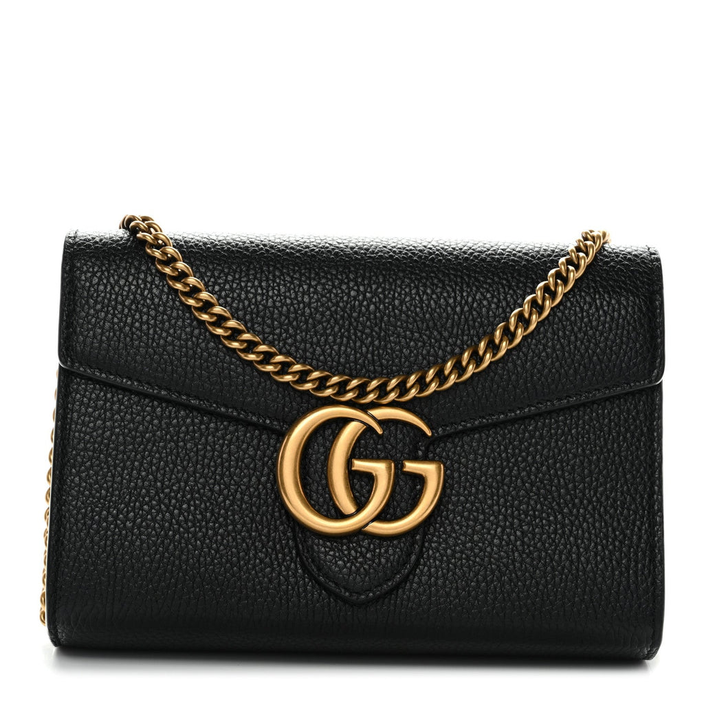 Gucci Calfskin GG Marmont Chain Wallet Black