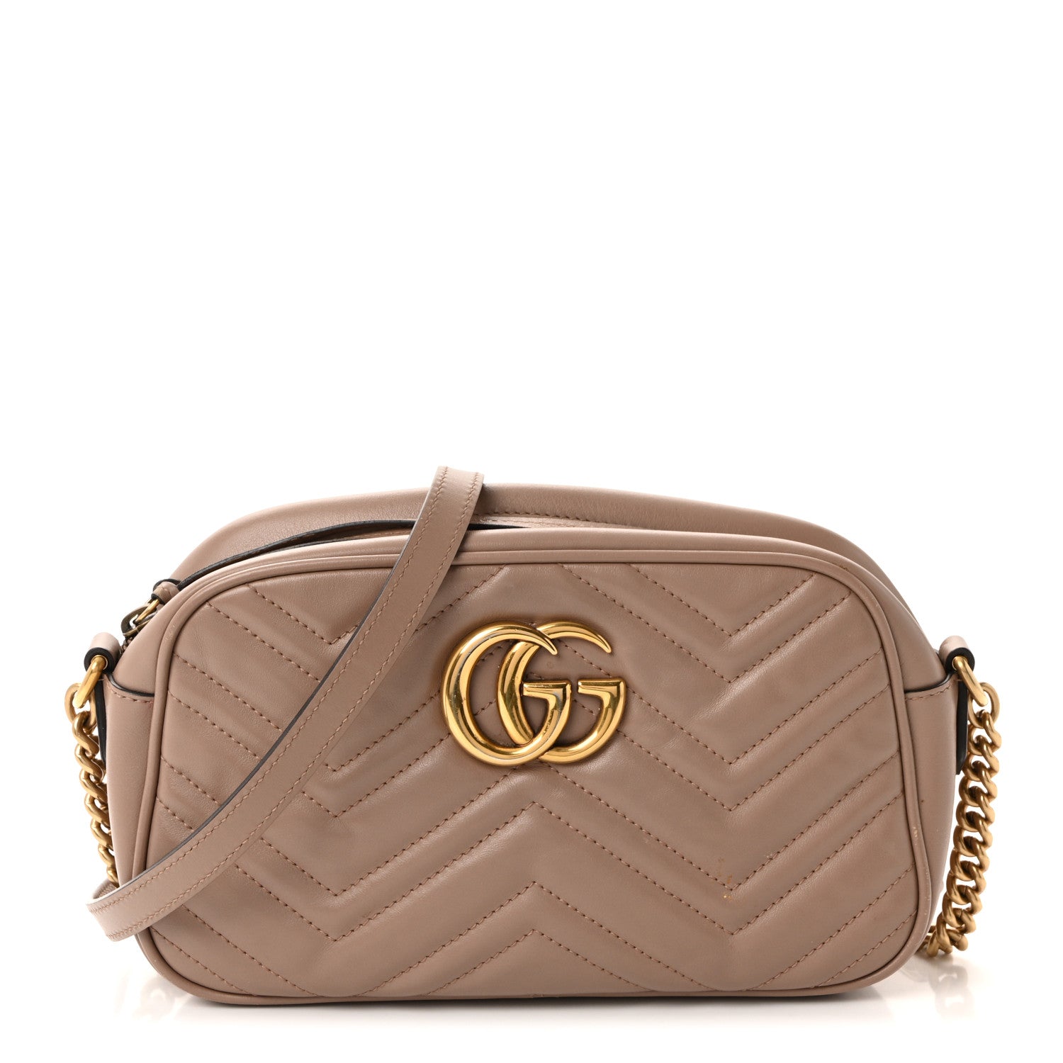 Gucci Calfskin Matelasse Small GG Marmont Chain Shoulder Bag Porcelain Rose