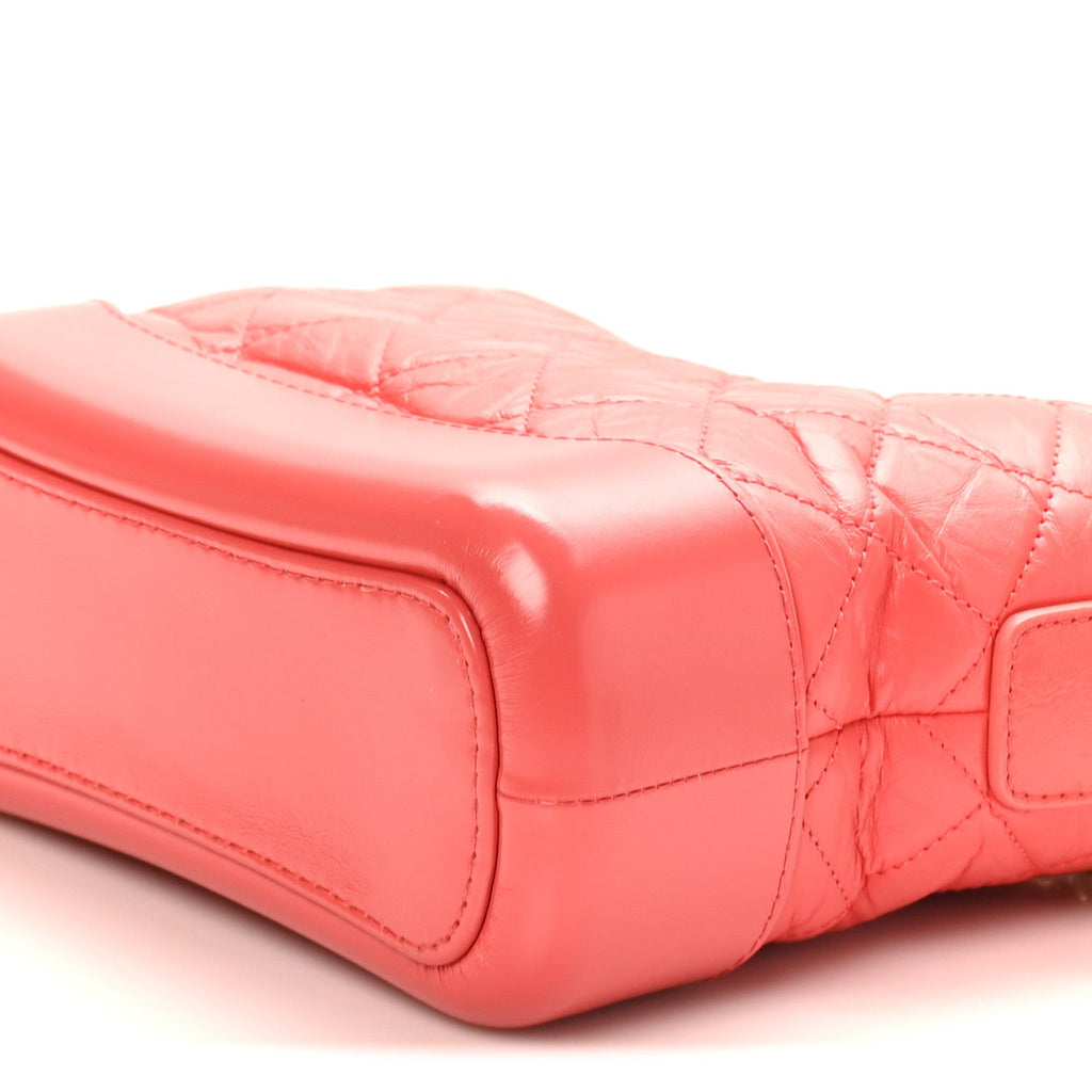Chanel Aged Calfskin Quilted Small Gabrielle Hobo Coral