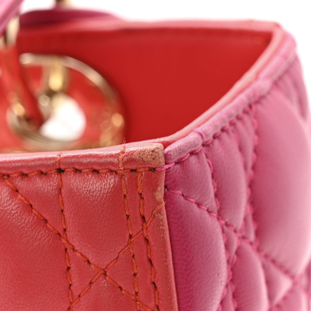 Christian Dior Lambskin Cannage Medium Bi-Color Lady Dior Orange Fuchsia
