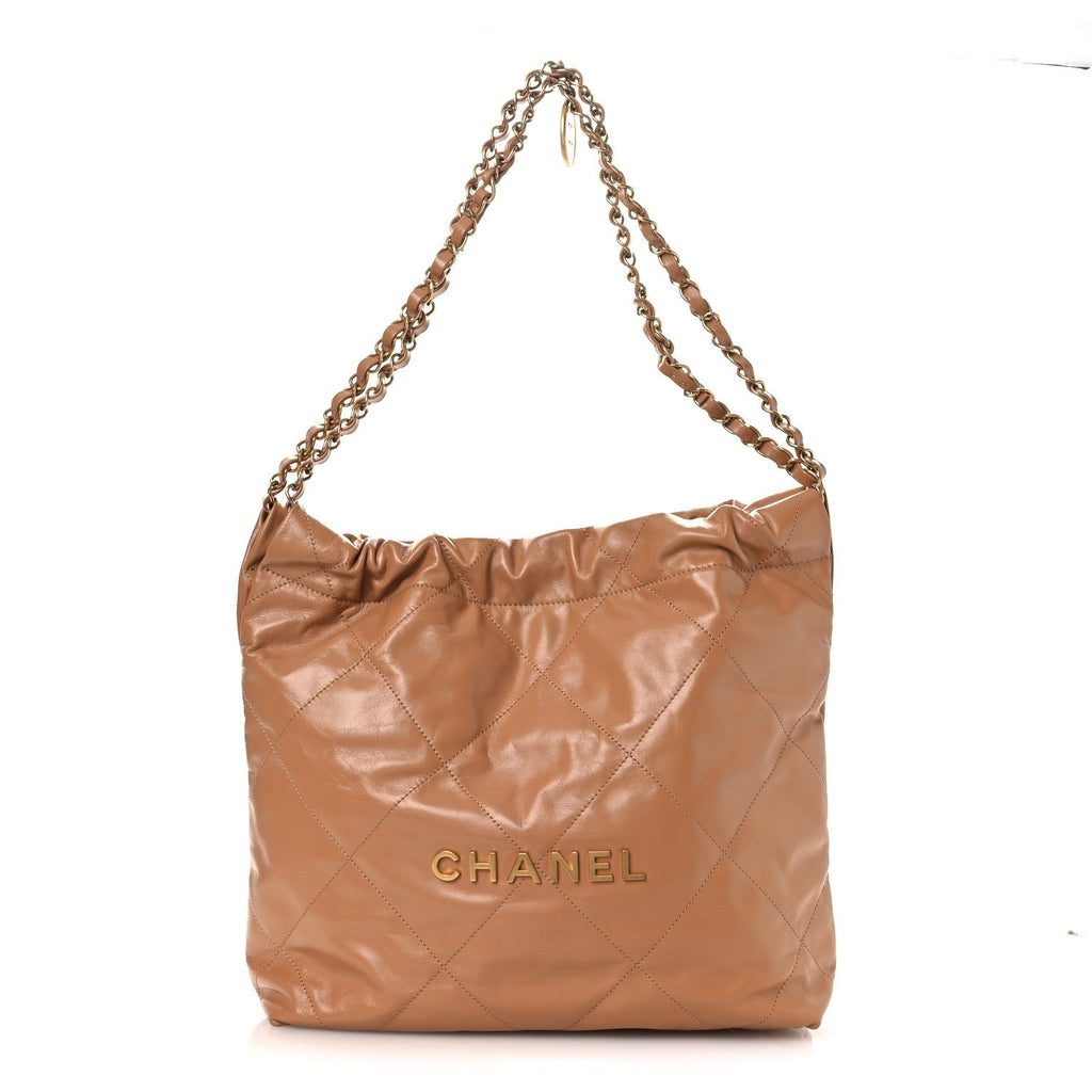 Chanel Shiny Calfskin Quilted Small Chanel 22 Beige
