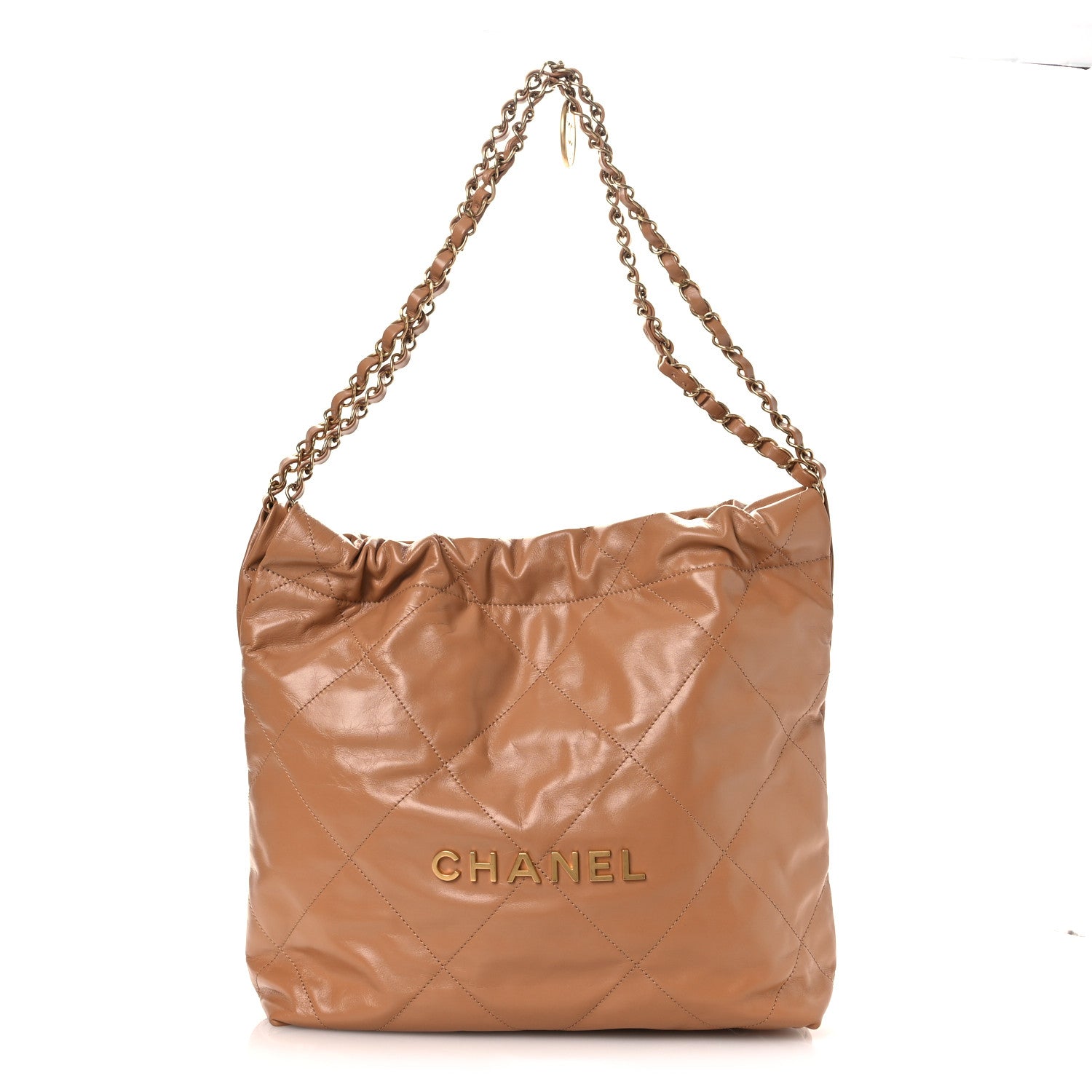 Chanel Shiny Calfskin Quilted Small Chanel 22 Beige