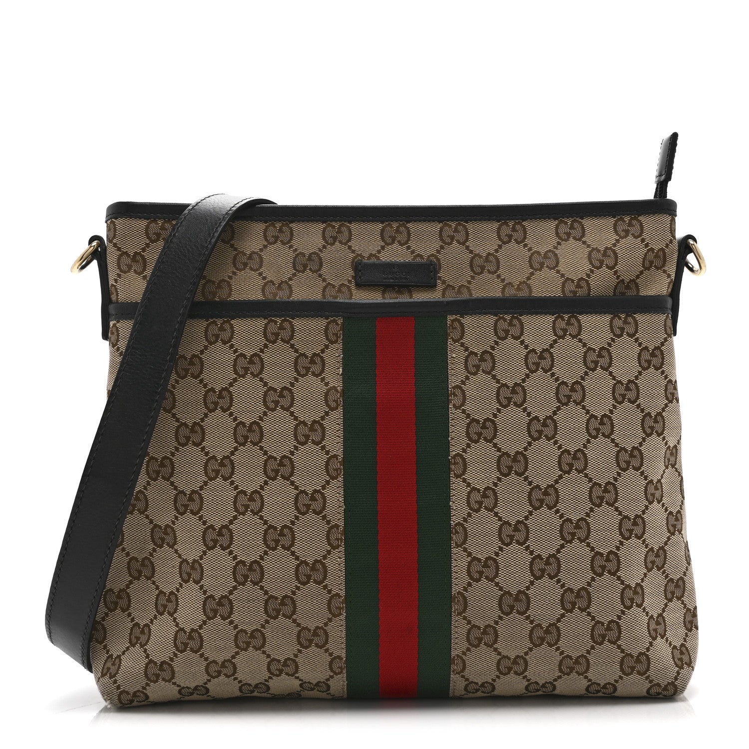 Gucci GG Monogram Web Flat Messenger Bag Black