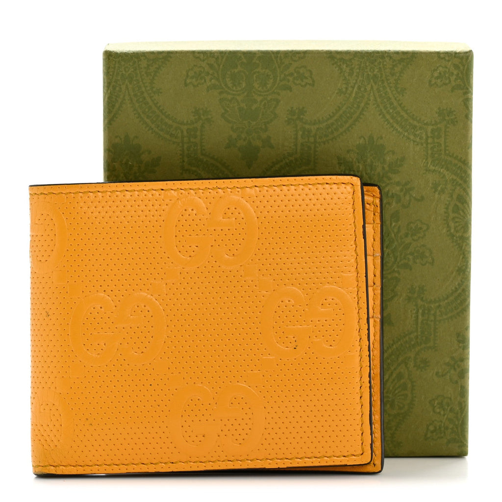 Gucci Calfskin GG Tennis Embossed Bi-Fold Wallet Yellow Tangerine