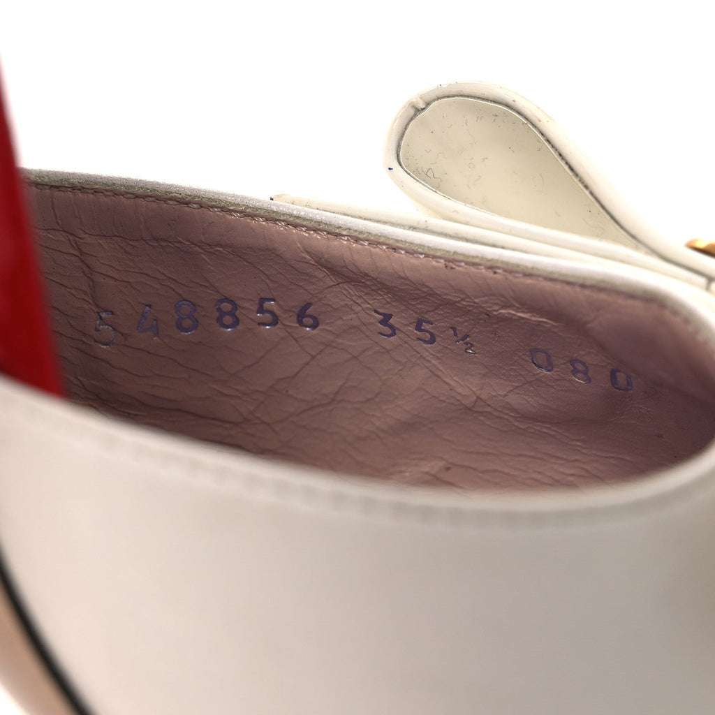 Gucci Calfskin Crystal GG Bow Sadie Spike Ankle Strap d'Orsay High Heel Pumps 35.5 White