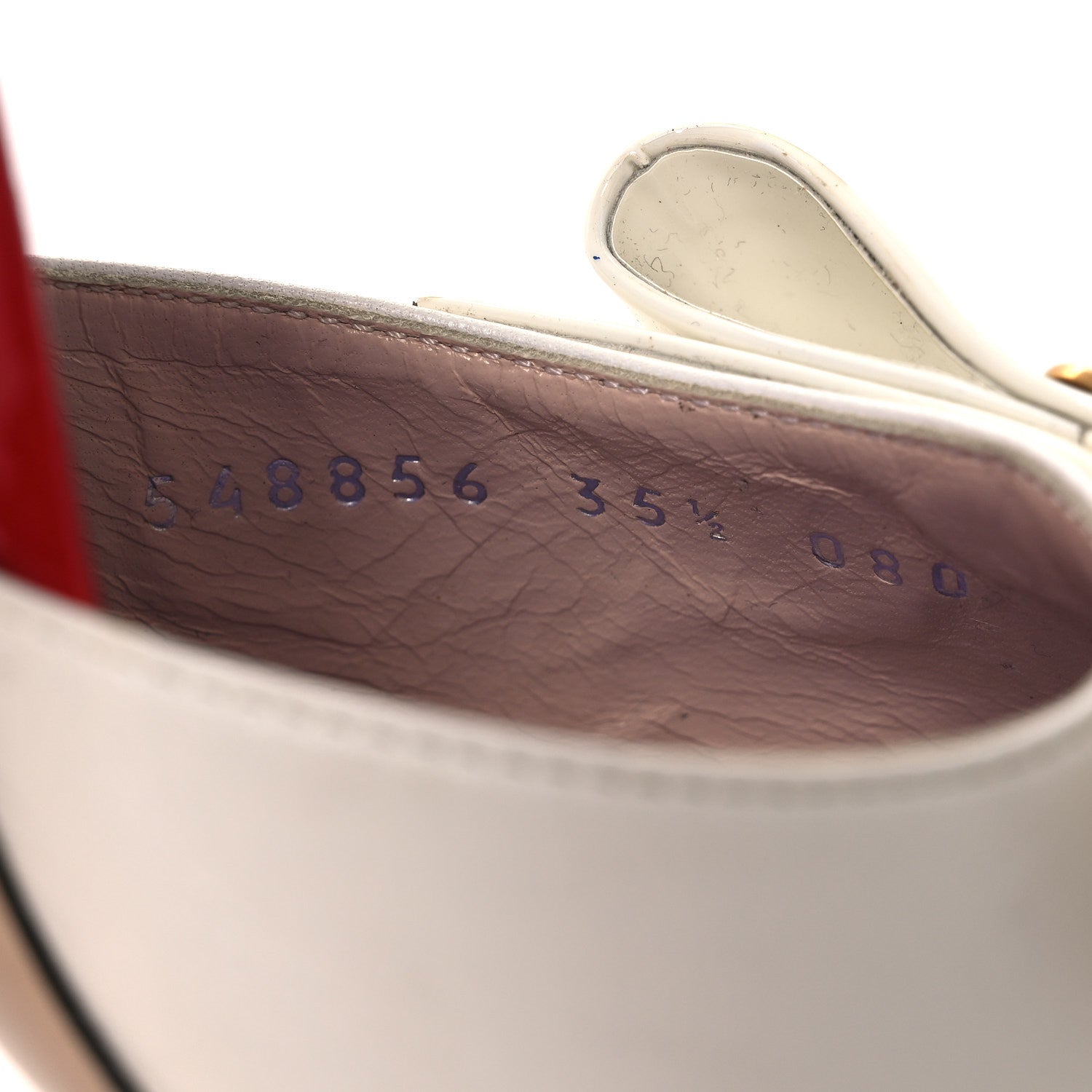 Gucci Calfskin Crystal GG Bow Sadie Spike Ankle Strap d'Orsay High Heel Pumps 35.5 White
