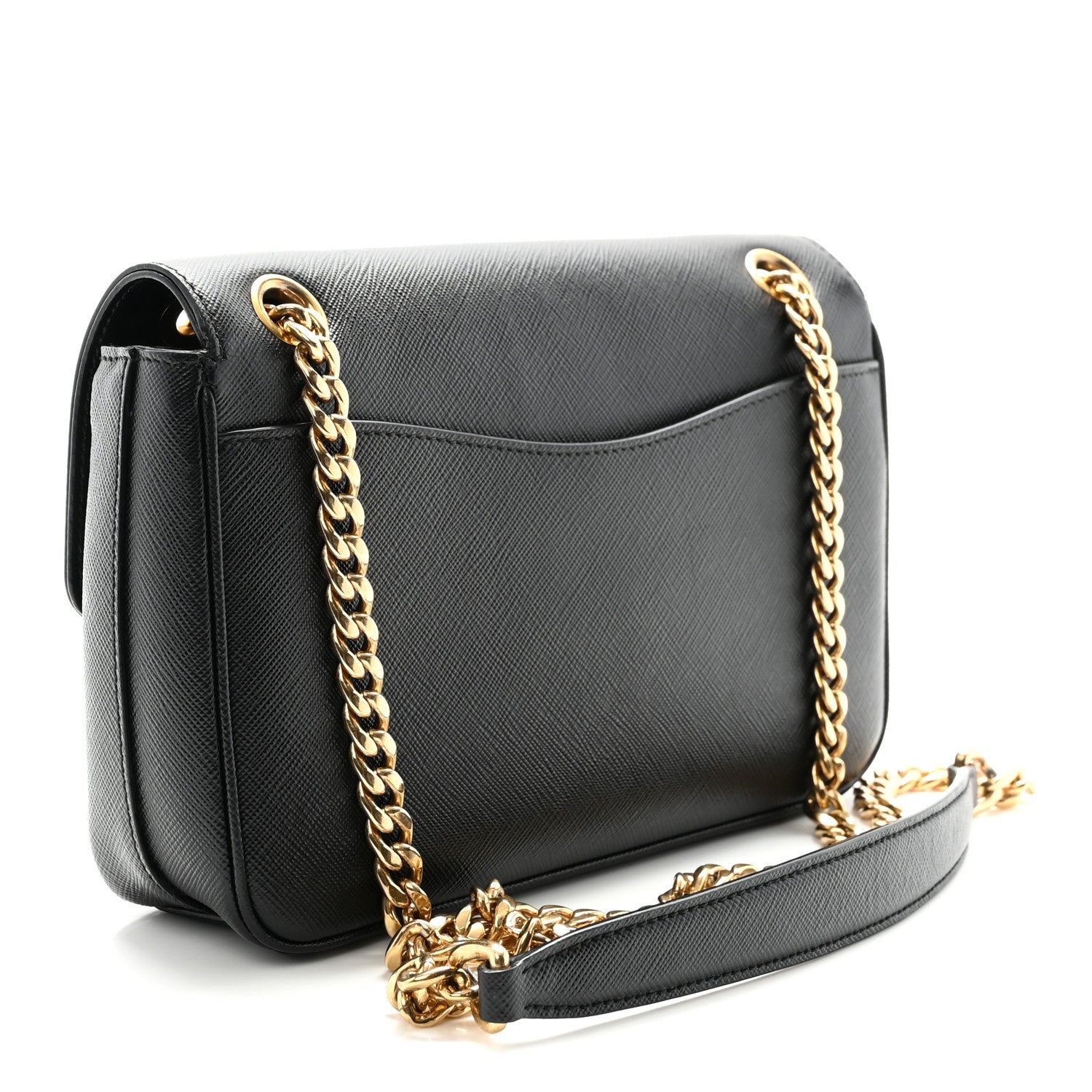 Prada Saffiano Flap Shoulder Bag Black