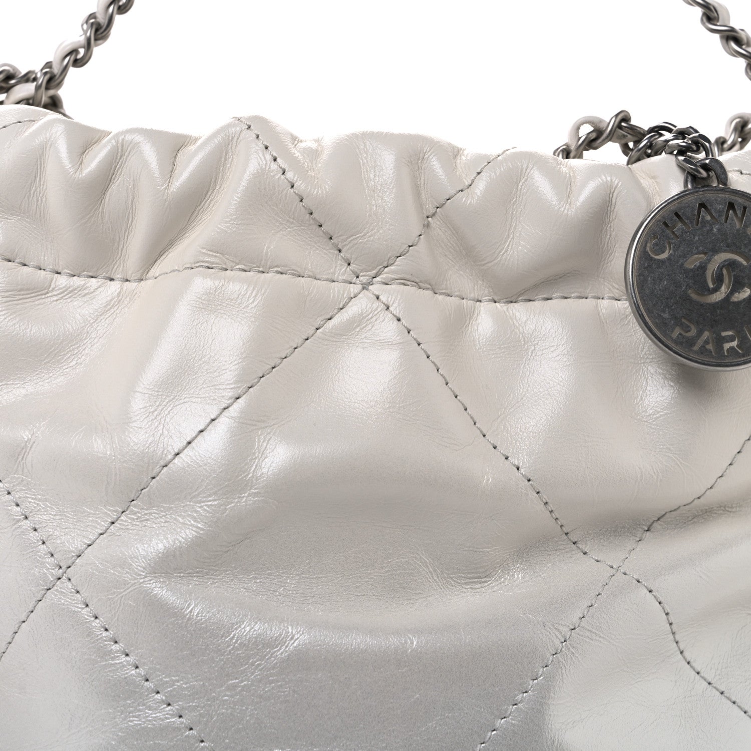 Chanel Metallic Shaded Calfskin Quilted Mini Chanel 22 White Silver