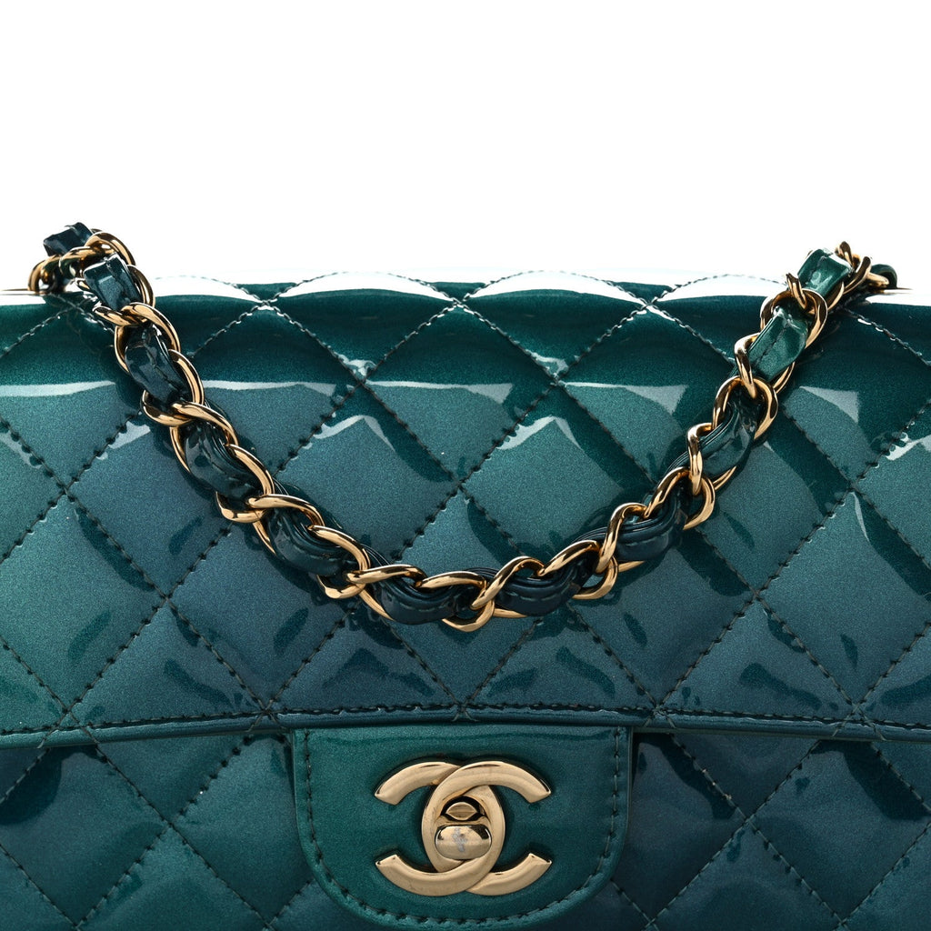 Chanel Shaded Patent Calfskin Quilted Mini Rectangular Flap Green Blue
