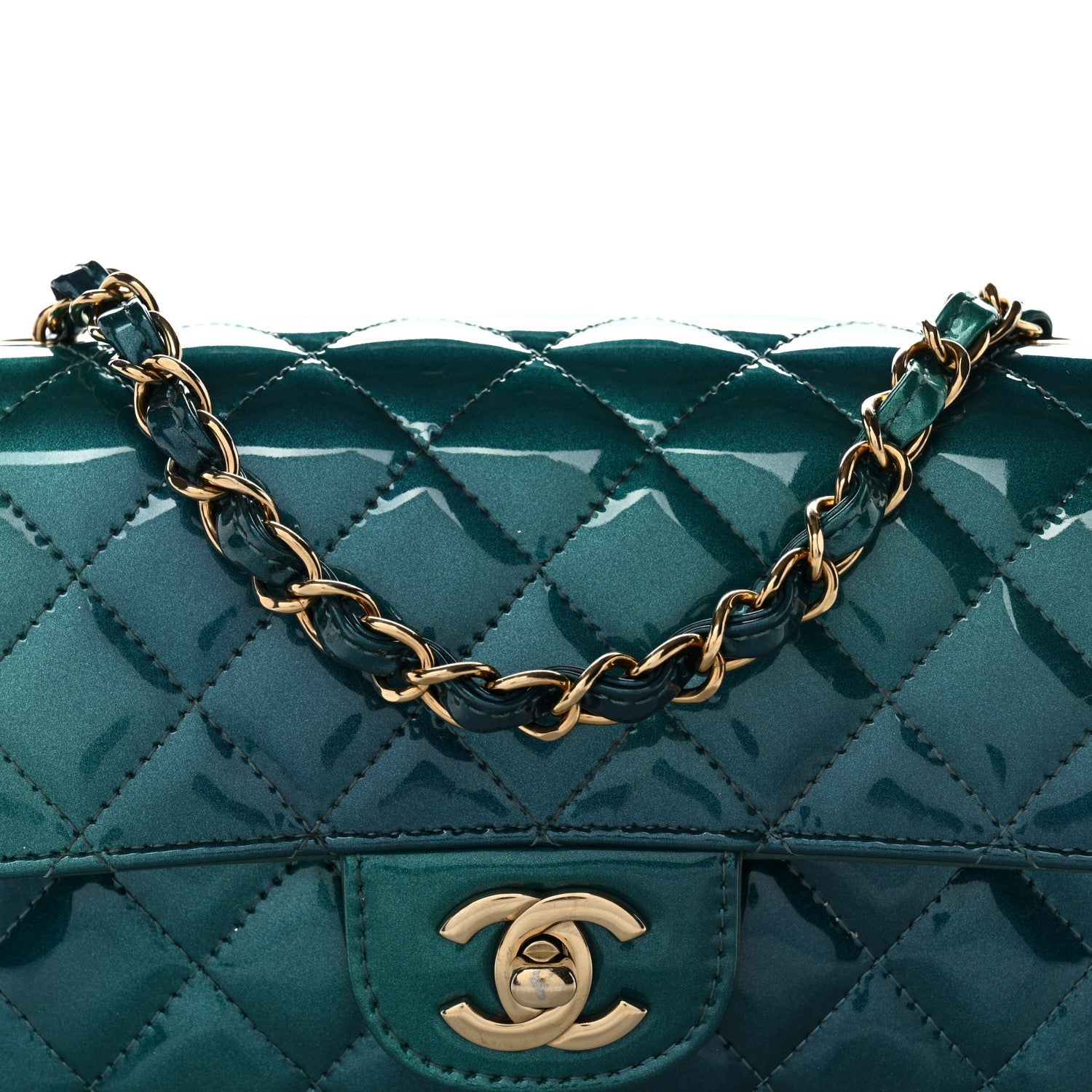 Chanel Shaded Patent Calfskin Quilted Mini Rectangular Flap Green Blue
