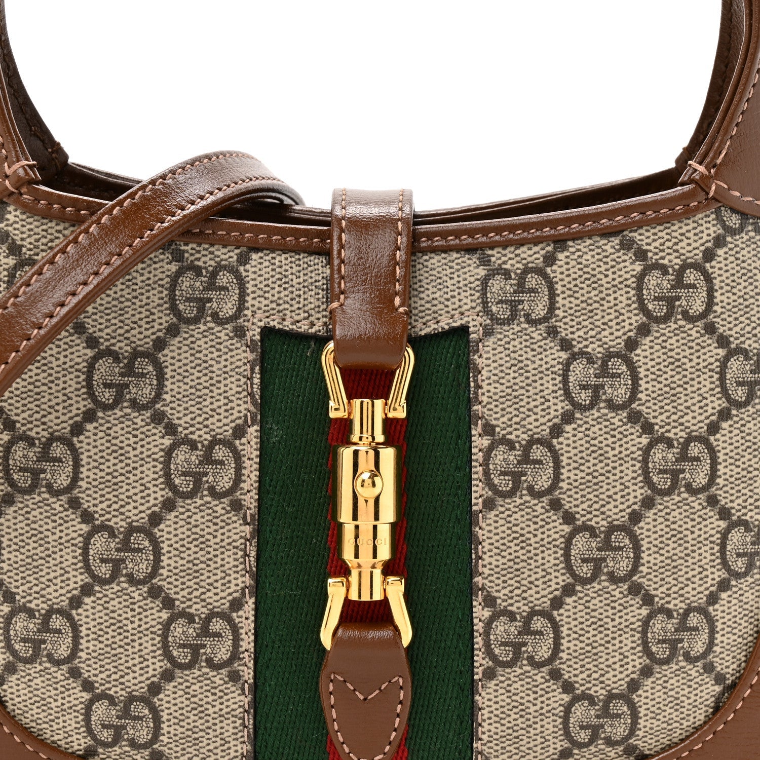 Gucci GG Supreme Monogram Azalea Calfskin Web Mini Jackie 1961 Hobo Beige Ebony Brown Sugar