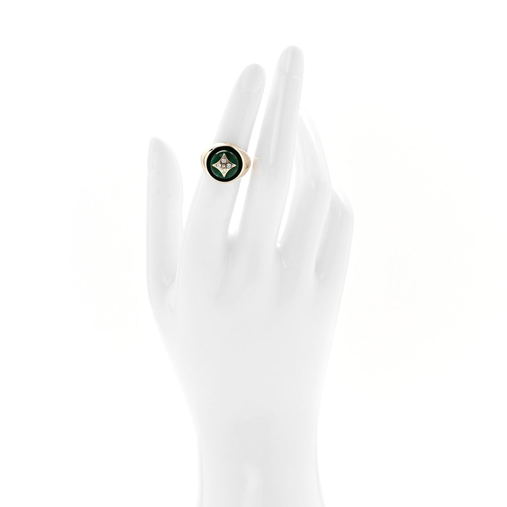 Louis Vuitton 18K Yellow Gold Diamond Malachite Blossom Signet Ring 49 5