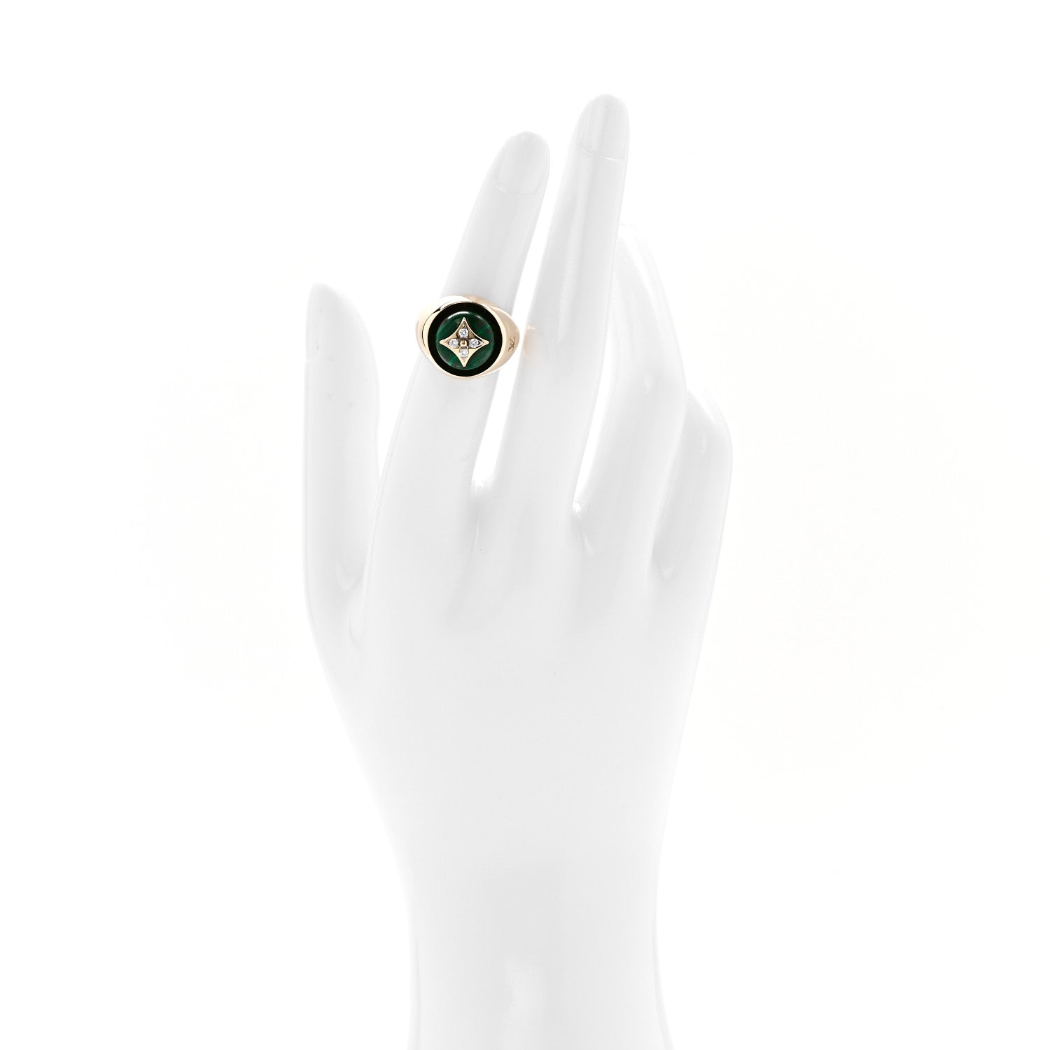 Louis Vuitton 18K Yellow Gold Diamond Malachite Blossom Signet Ring 49 5